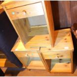 Two pine single drawer bedside cabinets and a non matching bedside cabinet. Not available for in-