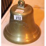 Brass bell engraved Alexandra, missing ringer. P&P group 2 (£18+VAT for the first lot and £3+VAT for