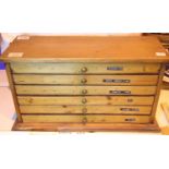 Small six drawer pine collectors chest of drawers. Not available for in-house P&P, contact Paul O'