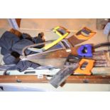 Mixed tools including saws and spirit levels. Not available for in-house P&P, contact Paul O'Hea