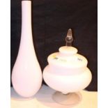 Large white glass vase and lidded glass bowl Not available for in-house P&P, contact Paul O'Hea at