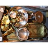 Quantity of brass and metalware including a large tray, small pots, storage jar etc. Not available