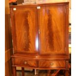 Bridgecraft reproduction mahogany inlaid drinks cabinet, H: 160 cm. Not available for in-house P&
