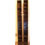 Two black wooden CD shelves, H: 203 cm. Not available for in-house P&P, contact Paul O'Hea at