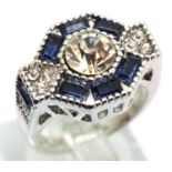 Blue hexagon form solitaire dress ring, size K/L. P&P Group 1 (£14+VAT for the first lot and £1+