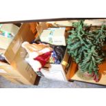 Two boxes of Christmas decorations and a Christmas tree. Not available for in-house P&P, contact