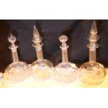 Four vintage glass decanters. Not available for in-house P&P, contact Paul O'Hea at Mailboxes on