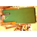 Guinness Brothers 183 x 91 cm table top snooker table, two cues, ball set (complete), triangle and