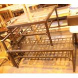 Two glass top metal framed tables, 118 x 78 x 50 and 68 x 68 x 44 cm. Not available for in-house P&
