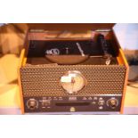 GPO Chesterton analogue retro music centre, three speed turntable, CD/MP3/USB player, FM radio,