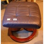 Single blue leather footstool with mahogany base. Not available for in-house P&P, contact Paul O'Hea