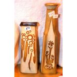 Two tall Shelf Pottery vases. Not available for in-house P&P, contact Paul O'Hea at Mailboxes on