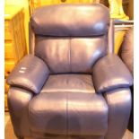 Single reclining blue leather rocking chair. Not available for in-house P&P, contact Paul O'Hea at