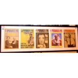 Framed and glazed mount containing Private Eye magazine covers. Not available for in-house P&P,