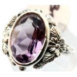 Silver vintage amethyst oval ring, size L, stamped 925. P&P Group 1 (£14+VAT for the first lot