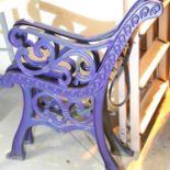 Blue painted cast iron garden bench ends. Not available for in-house P&P, contact Paul O'Hea at