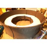 Oceans rattan style six piece circular garden furniture with seats, D: 2.5m. Not available for in-