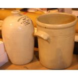 Large earthenware flagon marked Train and McIntyre LTD 3437 Glasgow and a large earthenware bread