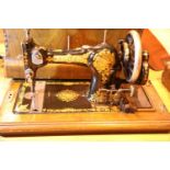 Cased vintage Jones sewing machine. Not available for in-house P&P, contact Paul O'Hea at