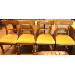 Set of four antique oak dining chairs with upholstered seats. Not available for in-house P&P,