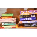 Shelf of mixed games to include Risk, Solitaire etc. Not available for in-house P&P, contact Paul