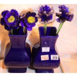 Two blue Sia Collection ceramic vases with glass flowers. Not available for in-house P&P, contact