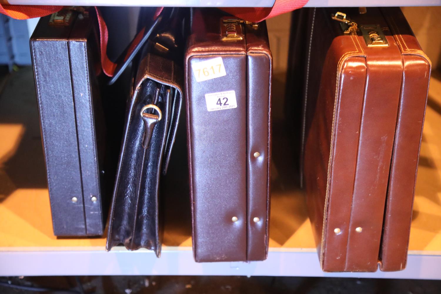 Four briefcases including Antler. Not available for in-house P&P, contact Paul O'Hea at Mailboxes on