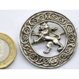 Scottish silver with rampant lion brooch with Celtic border, hallmarked Glasgow 1952, maker Robert