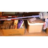 Mixed box of items, coolbox and three mops. Not available for in-house P&P, contact Paul O'Hea at