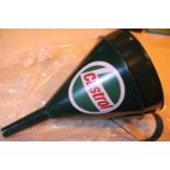 Castrol green metal funnel, L: 30 cm. P&P Group 1 (£14+VAT for the first lot and £1+VAT for