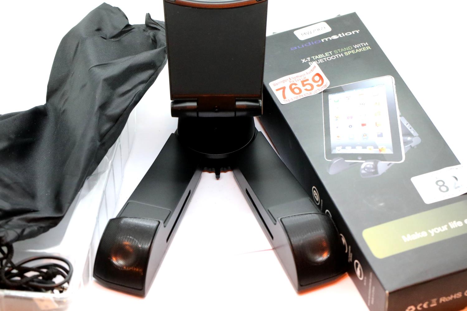 Audiomotion X-7 tablet/phone stand with bluetooth speaker, boxed. P&P Group 2 (£18+VAT for the first
