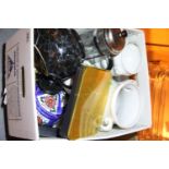 Box of mixed items including glassware, ceramic plates, dishes etc. Not available for in-house P&