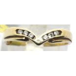 Ladies 9ct gold 1970s vintage six stone diamond wishbone ring, size N, 2.4g. P&P Group 1 (£14+VAT