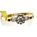 Ladies 18ct gold and platinum antique diamond ring, size N, 2.4g. P&P Group 1 (£14+VAT for the first