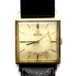 1960s square 9ct gold gents Omega Automatic wristwatch on a leather strap with steel back. P&P Group