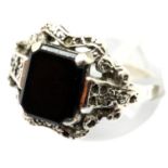 Ladies silver onyx oblong ring, size M, stamped 925. P&P Group 1 (£14+VAT for the first lot and £1+