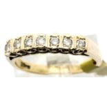 Ladies fancy set 9ct gold diamond half eternity ring, size M, 2.5g. P&P Group 1 (£14+VAT for the