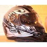 Oxide motorcycle helmet and dustbag. Condition report: No sizes shown in or outside helmet. P&P
