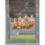 Contemporary Middle Eastern gouache in the style of a Persian Mughal scene, figures in a garden,