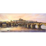 Attributed to Veronika Benoni (Czech contemporary) oil on board, view of Carcassonne, signed lower