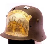 WWI German M16 Stahlhelm with post war memorial painting. P&P group 2 (£18+ VAT for the first lot