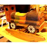 Child's wooden and painted rocking train. Not available for in-house P&P, contact Paul O'Hea at