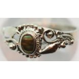 Ladies silver and mother of pearl ornate ring, size L, stamped 925. P&P Group 1 (£14+VAT for the
