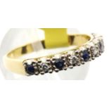 Ladies vintage 18ct gold sapphire and diamond half eternity ring, size O, 3.5g. P&P Group 1 (£14+VAT
