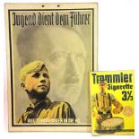 German Third Reich type cigarette advert on card, 21 x 15 cm and a further larger advert on card.