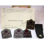 British WWII type WVS patches and ephemera. P&P Group 1 (£14+VAT for the first lot and £1+VAT for