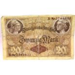 German Imperial type 20 Mark note dated 1914. P&P Group 1 (£14+VAT for the first lot and £1+VAT