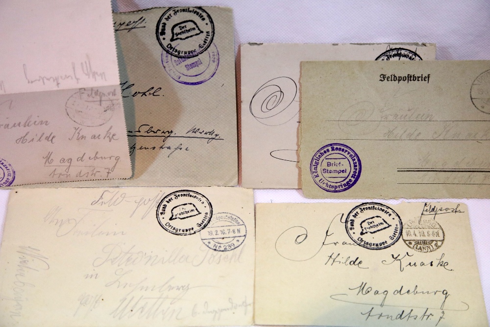 Collection of German handwritten letters and envelopes bearing military stamps, c.1918. P&P Group