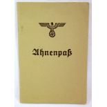 German Third Reich type Ahnenpass, named, (indistinct). P&P Group 1 (£14+VAT for the first lot
