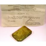 Japanese 1946 dated sword official souvenir retention certificate and a Japanese brass cigarette